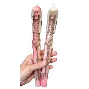 Vintage Halloween Creepy Taper‎ Candles 10" Bloody Spooky Skeletons Wax Pair